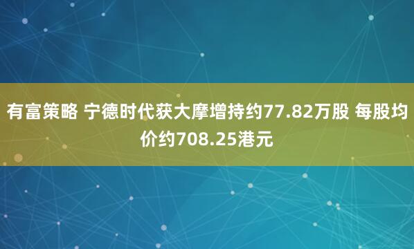 有富策略 宁德时代获大摩增持约77.82万股 每股均价约708.25港元